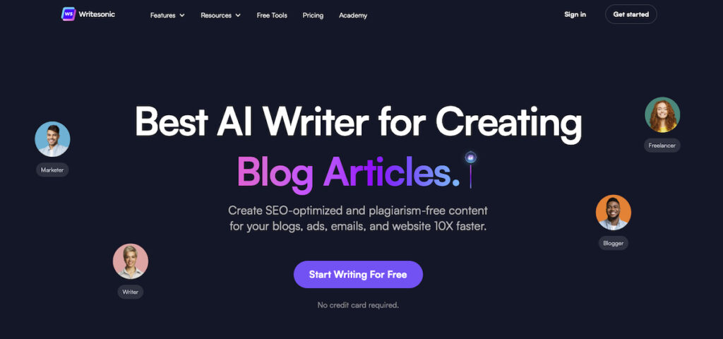 Writesonic Landing page