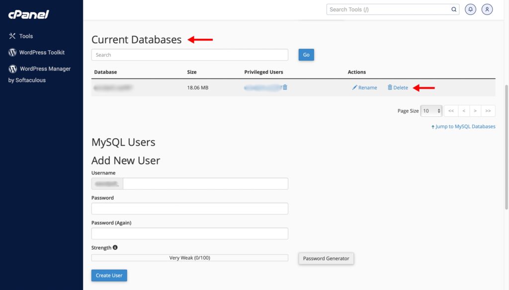 How To Uninstall WordPress From cPanel Step-By-Step in 2 Easy Ways 6 cpanel-current-database
