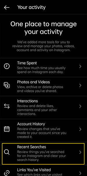 how to clear search history on the instagram app to reset instagram explore feed step 3