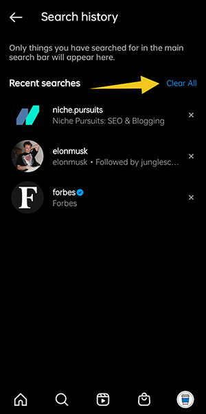 how to clear search history on the instagram app step 4