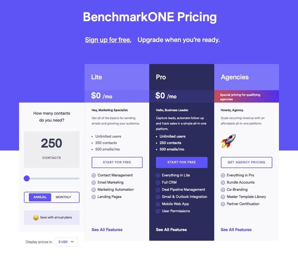 BenchmarkONE Pricing Page