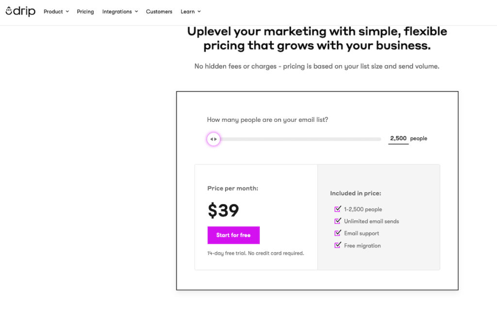 Drip Pricing Page