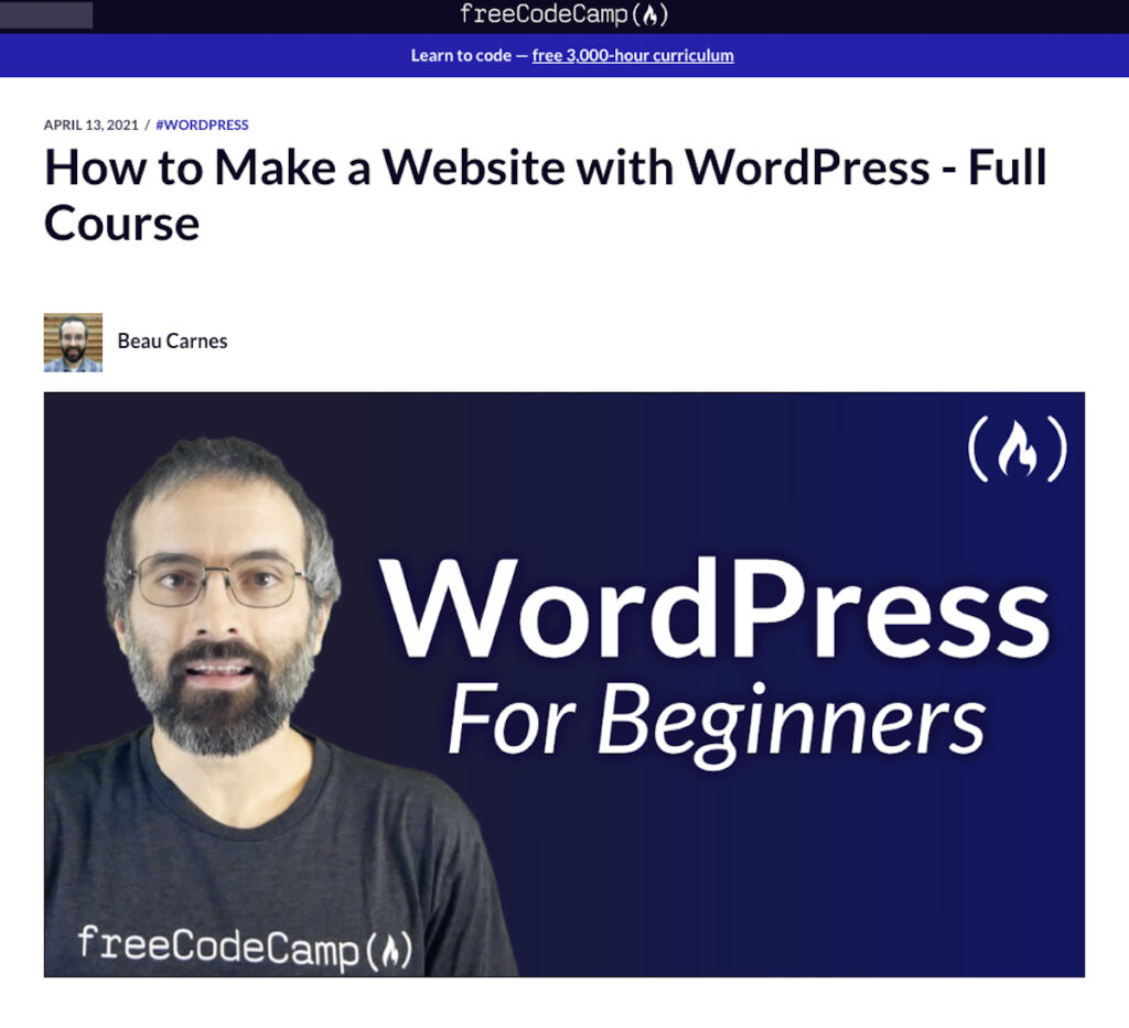 How to Make a website with WordPress by freeCodeCamp 