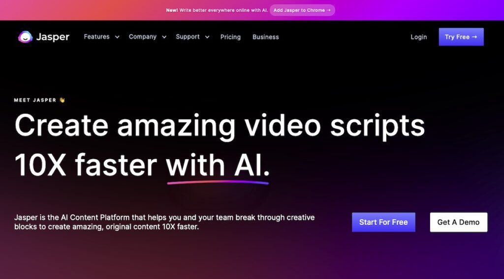 Jasper ai landing page