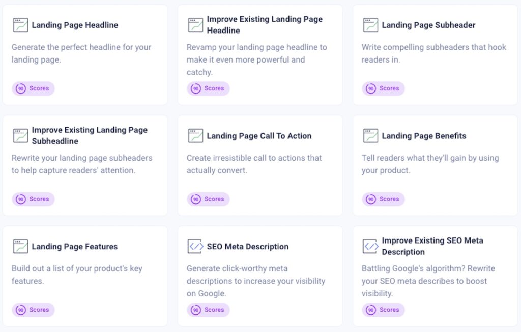landing pages selection menu