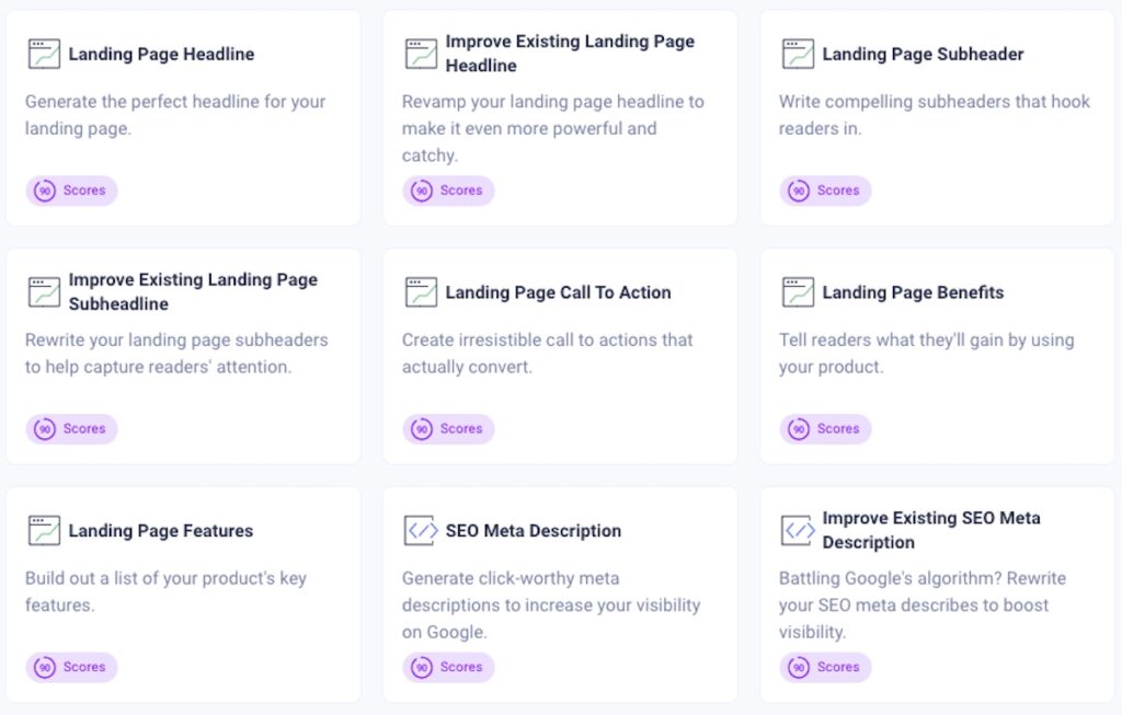 landing pages selection menu