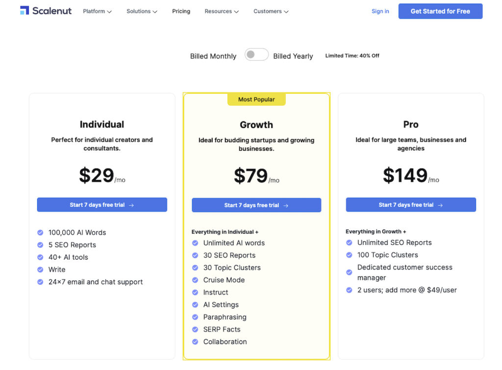 Scalenut Pricing Page