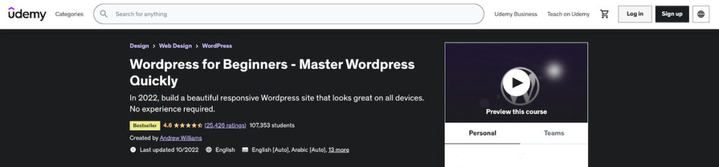 WordPress for Beginners by Master WP quickly by Udemy