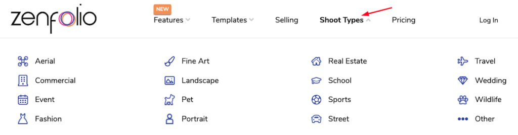 Zenfolio Shoot Types