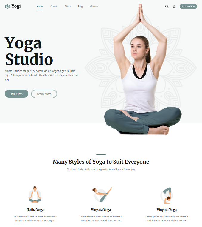 minimal WordPress theme for yoga