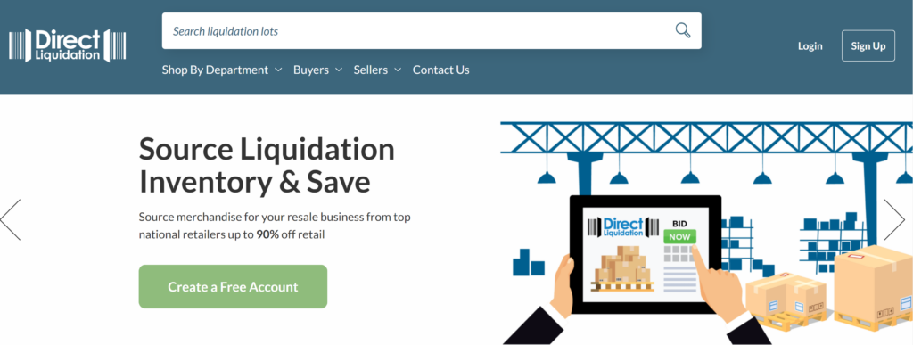 direct liquidation homepage screenshot selling amazon return pallets