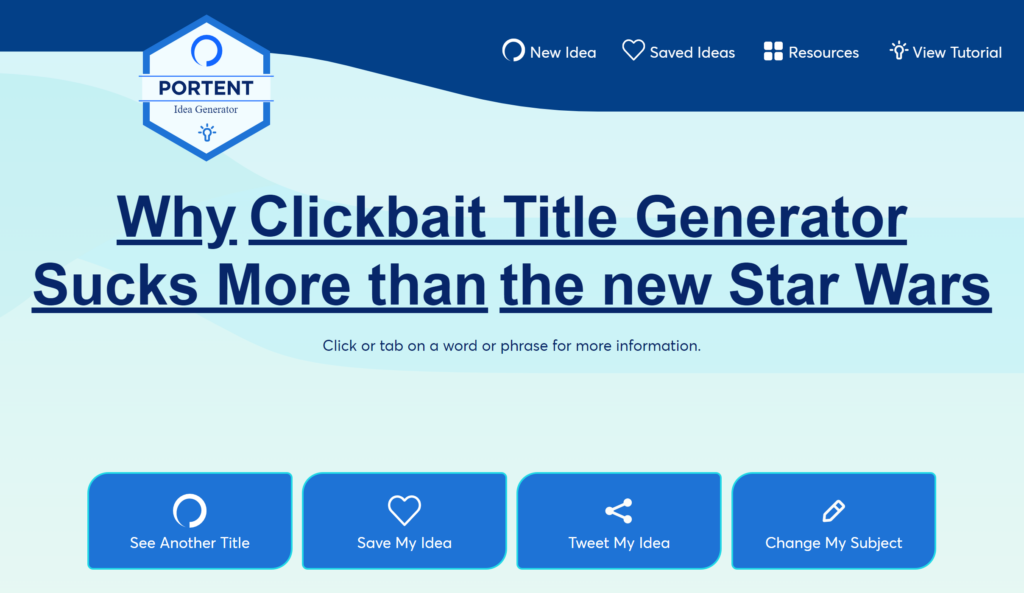 clickbait title generators - portent results screenshot