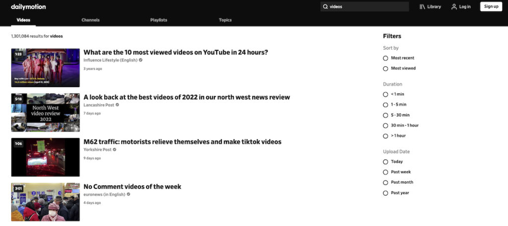 Dailymotion video search page