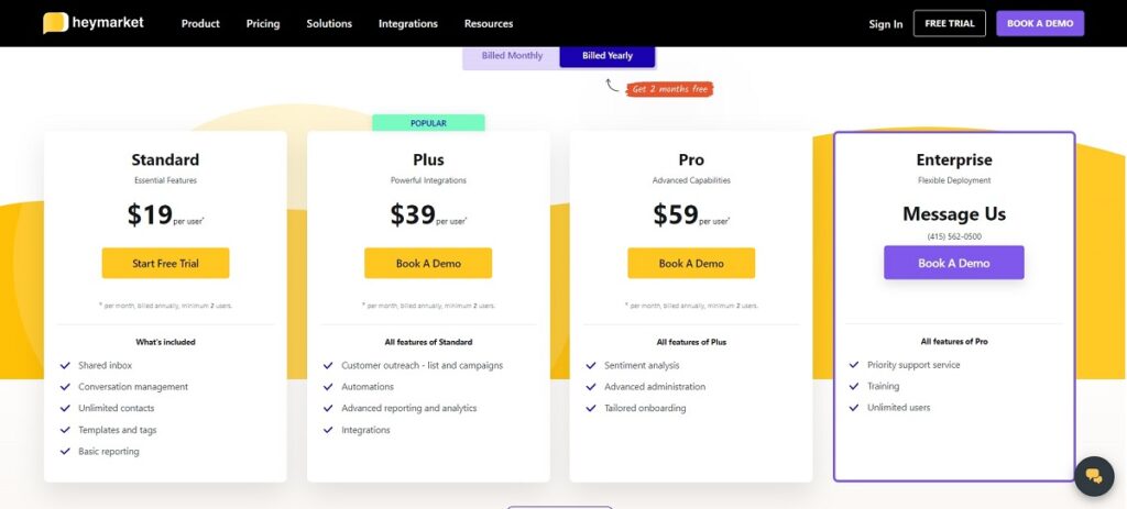 pricing page