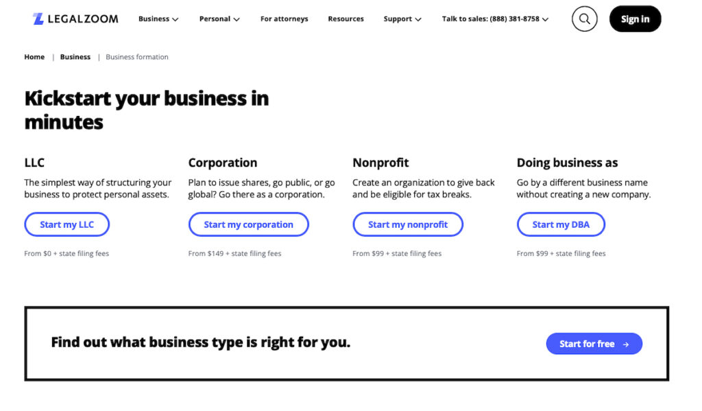LegalZoom Landing Page