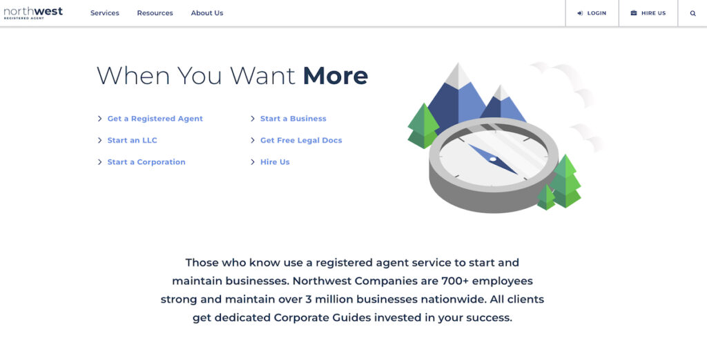 Northwest Registered Agent Landing page