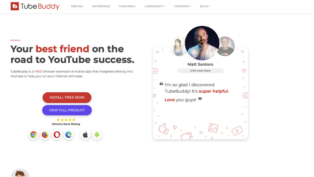 TubeBuddy Landing Page