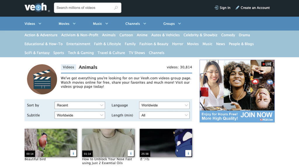 Veoh Video Search page