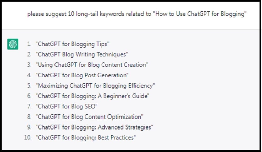 keywords research by using ChatGPT a language model.