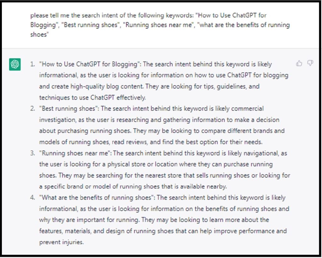 how to use chatgpt for blogging - search intent example.