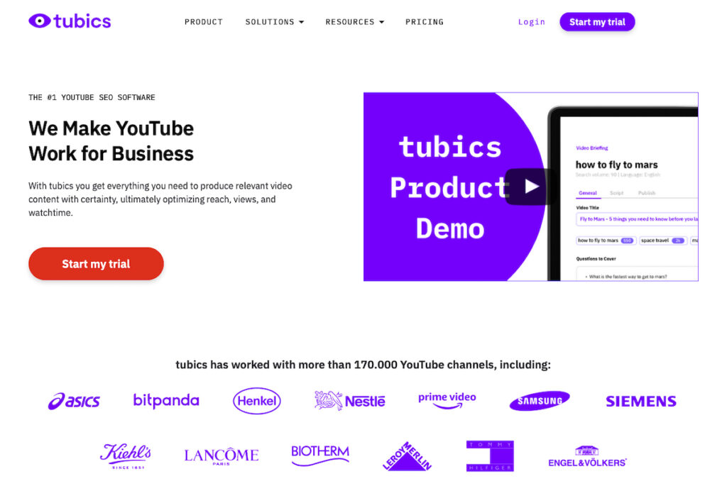 tubics Landing Page