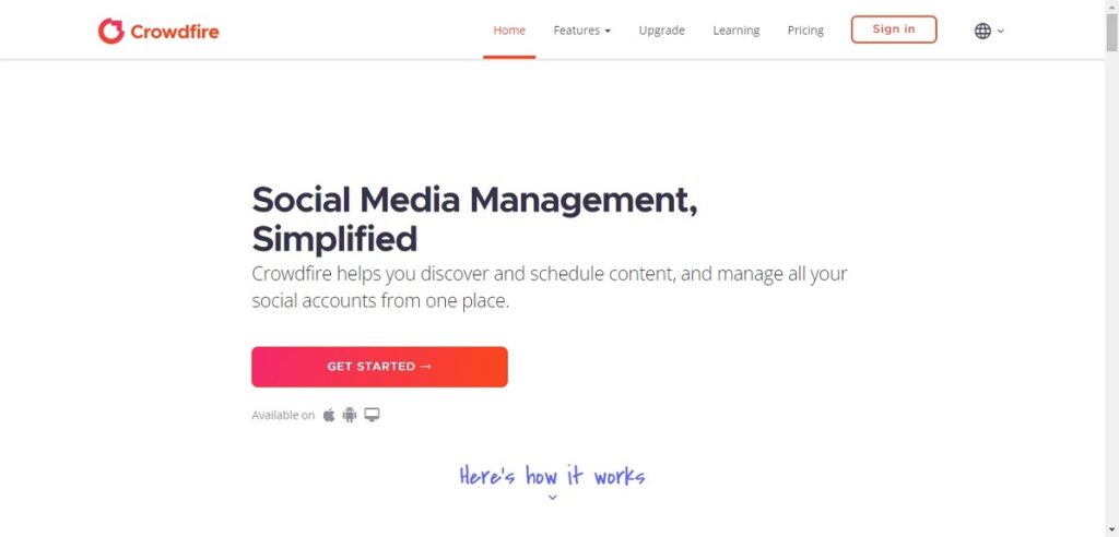 Crowdfire landing page