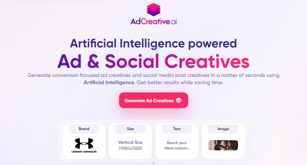 adcreative.ai - social media content generator - homepage screenshot