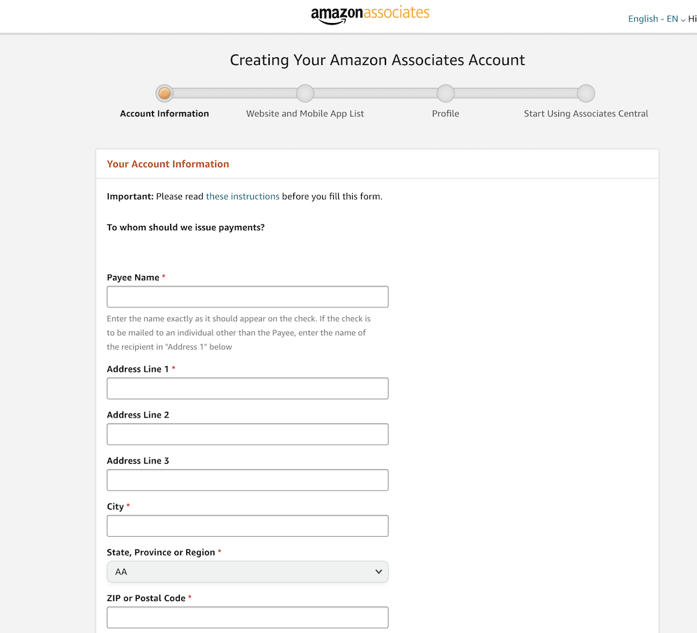 how to become an amazon affiliate - create your account
