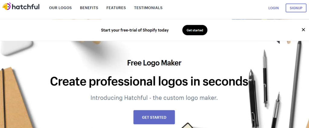 Tailor brands review - hatchful homepage screenshot