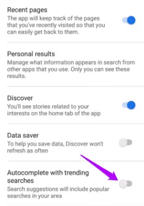 turn off trending searches - chrome on an iphone