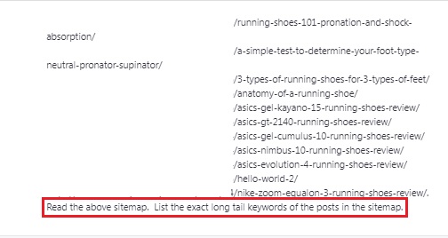 prompt to find long tail keywords in a sitemap