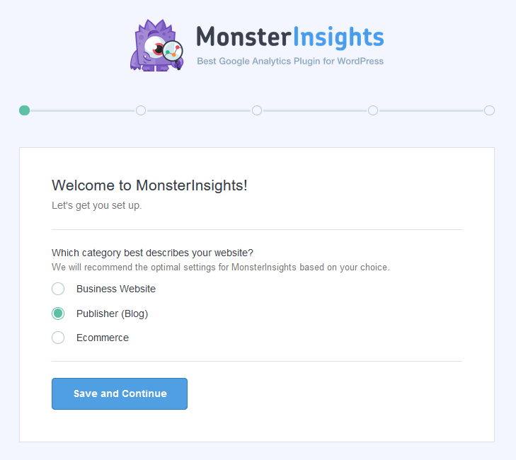 MonsterInsights review: Easy setup wizard