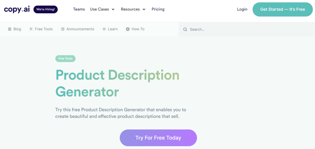 Product Description Generator - copy.ai screenshot