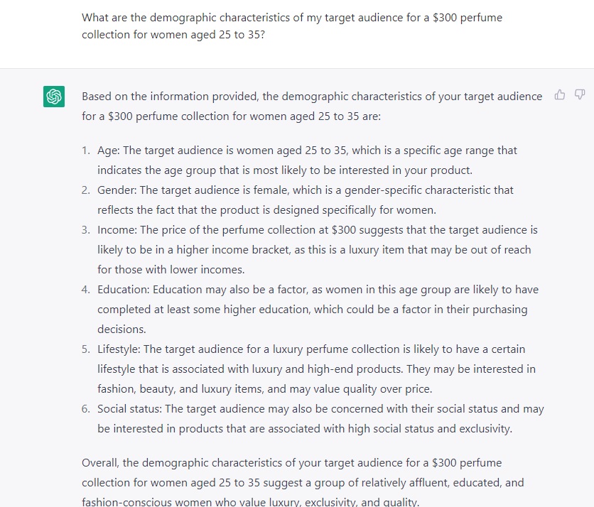 demographic characteristics of target audience.