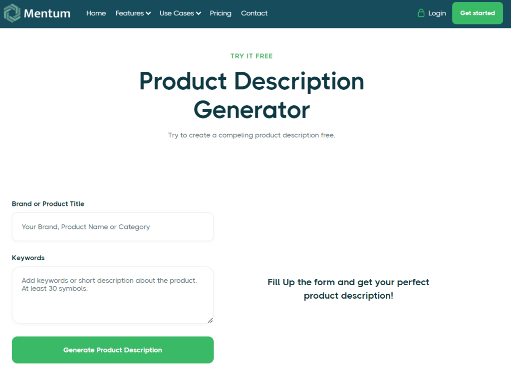 mentum Product Description Generator