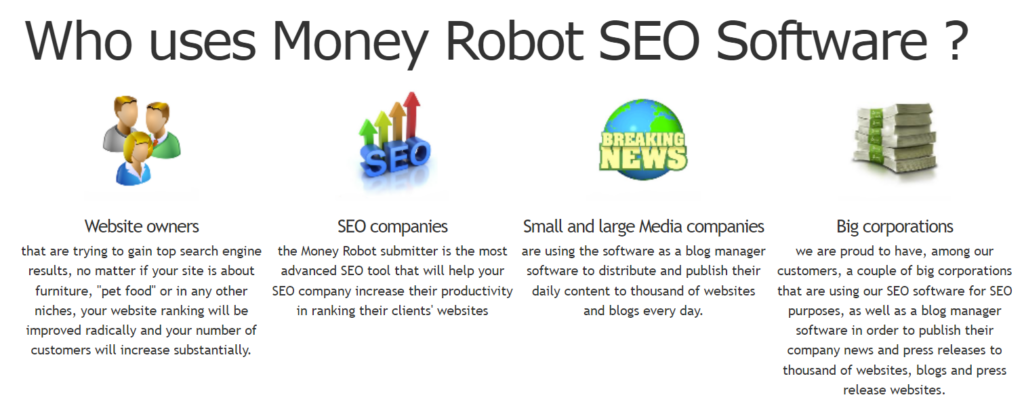 money robot - worlds most powerful link building software screenshot