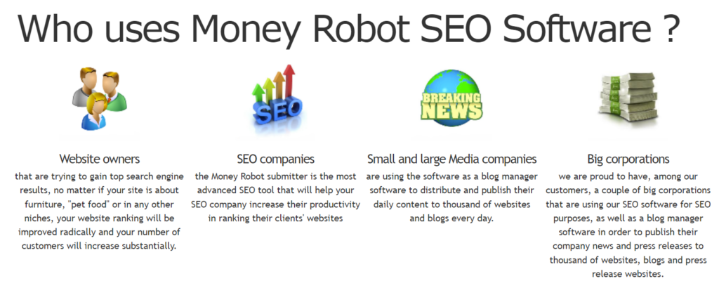 money robot - worlds most powerful  link building software screenshot