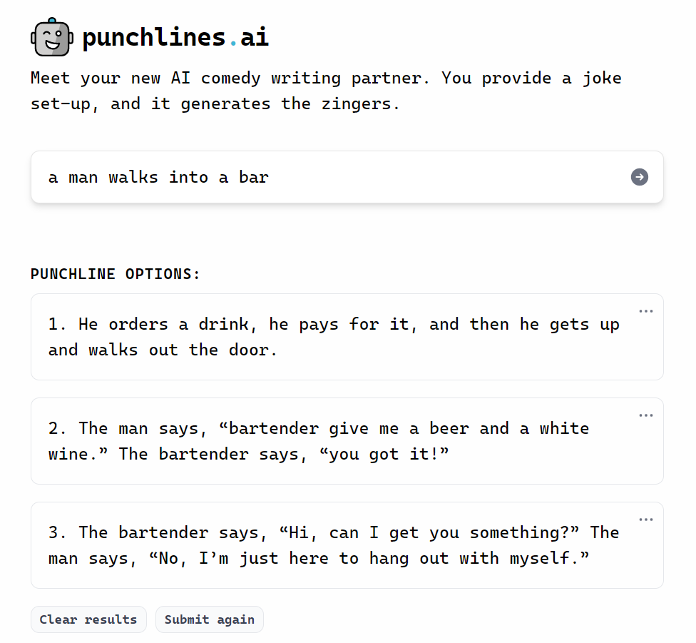 punchlines ai joke generator man walks into a bar joke