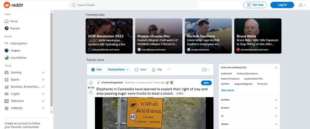 reddit landing page