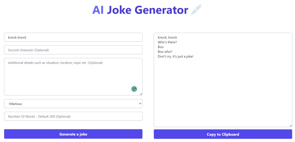 vercel ai joke generator knock knock joke