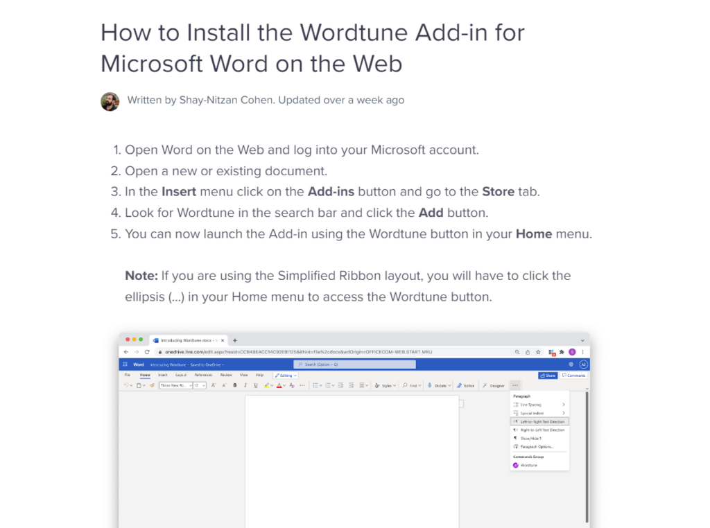 how to install the wordtune add in for microsoft word on the web