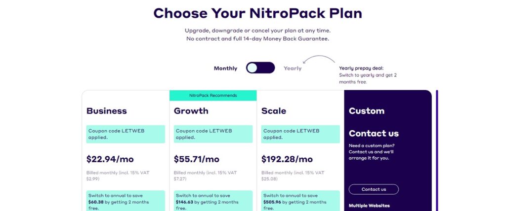 Nitropack pricing page.