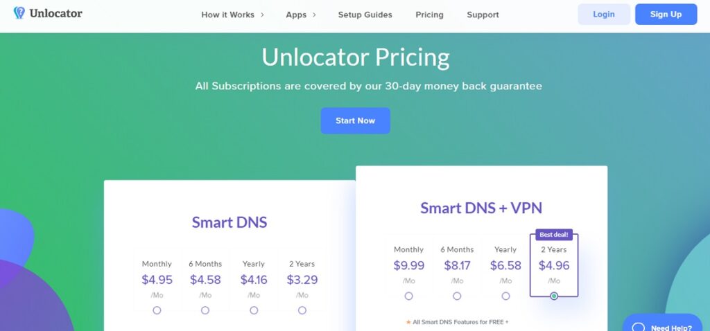 Unlocator pricing page.