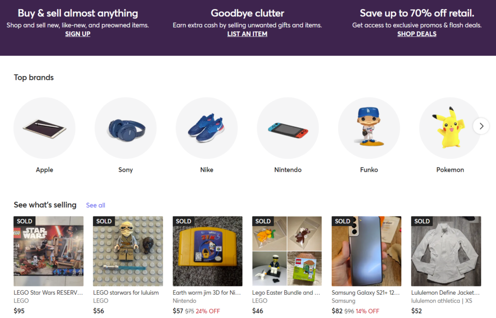 mercari homepage screenshot