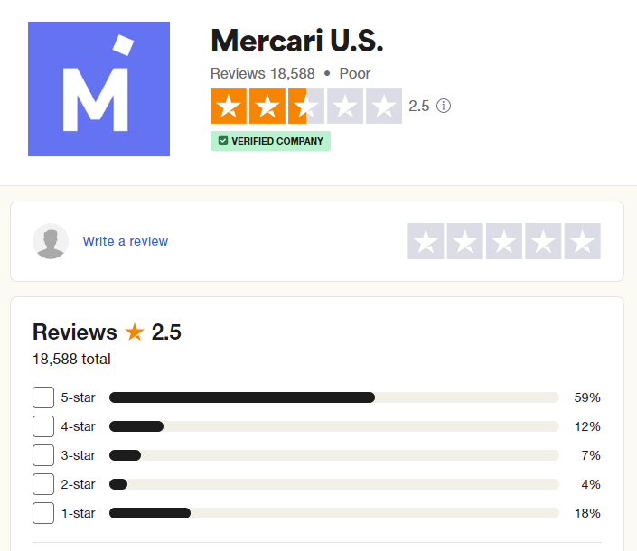 trustpilot mercari score screenshot
