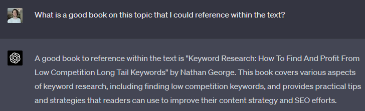 ChatGPT for Updating Content: use it to find relevant book recommendations.