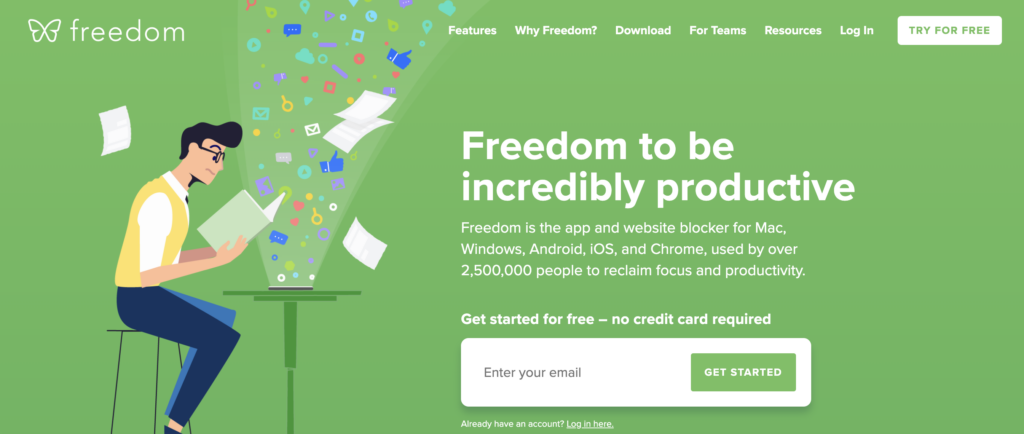 best tools for writers - freedom app homepage screenshot