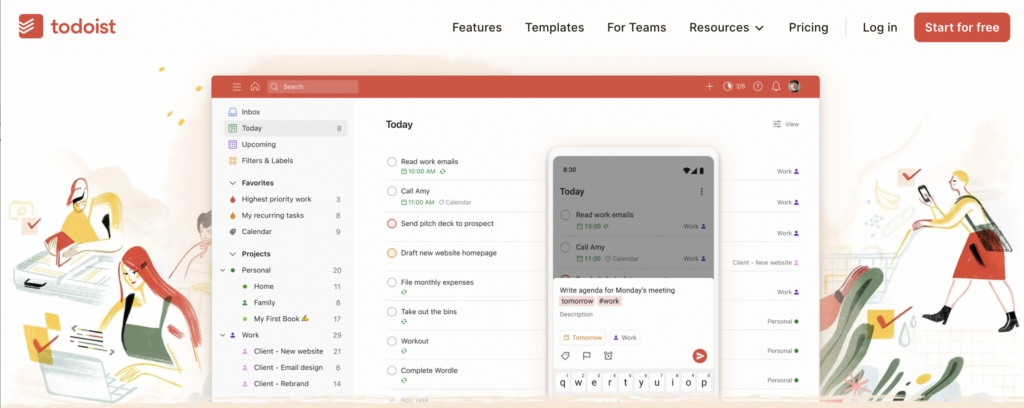 best tools for writers - todoist homepage screenshot