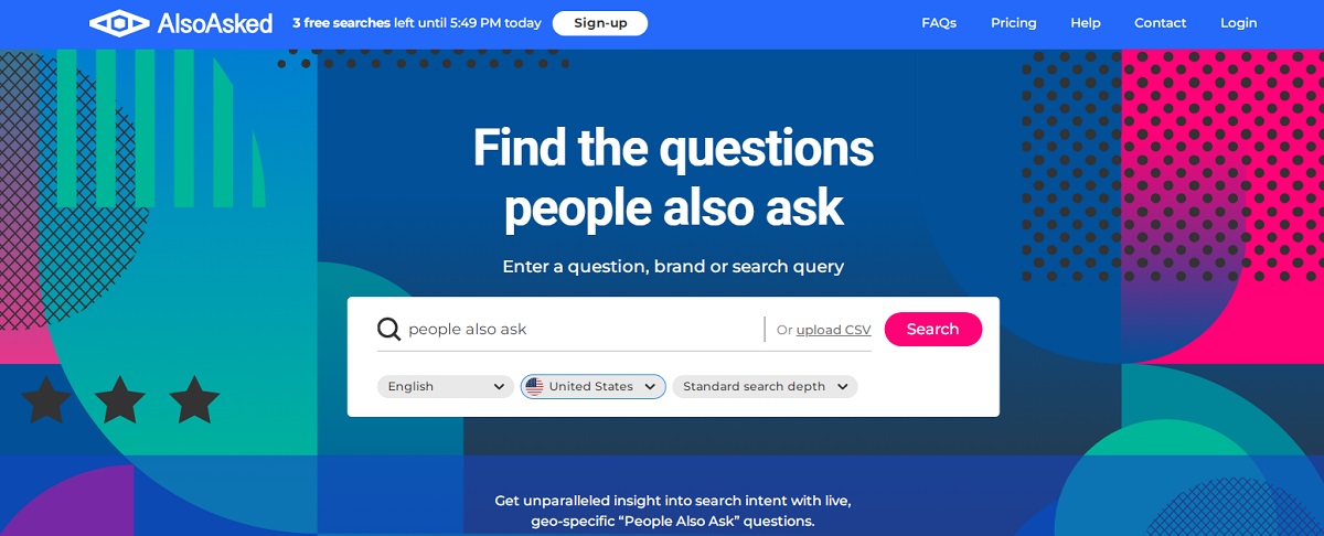 AlsoAsked.com landing page.