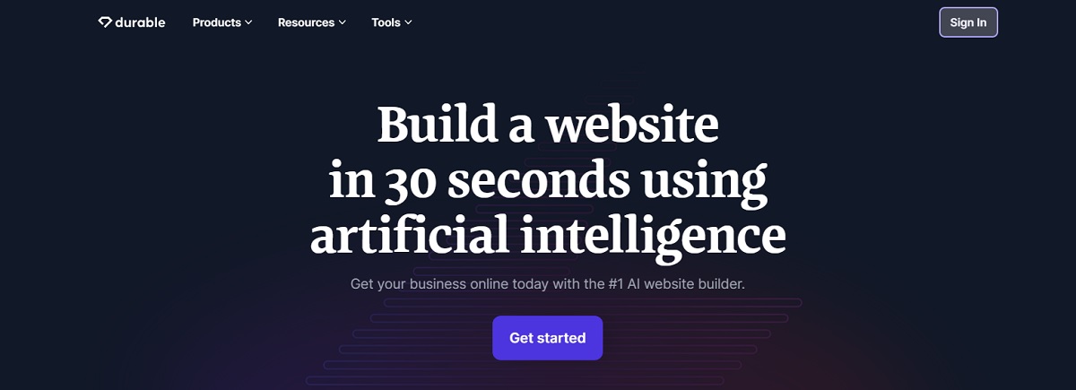 Durable AI builder landing page.